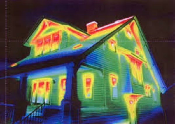 Infrared picture showing heat loss in a home in New Orleans, LA