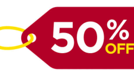 Red price tag with yellow loop showing 