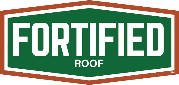 Green and brown hexagonal logo with white text reading "FORTIFIED ROOF.